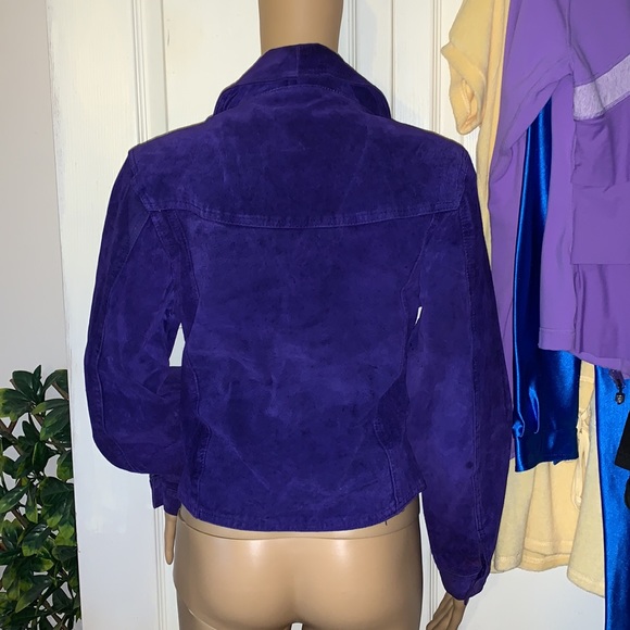 New Wave retro Vintage 80s purple genuine suede leather jacket size S M - Picture 5 of 13